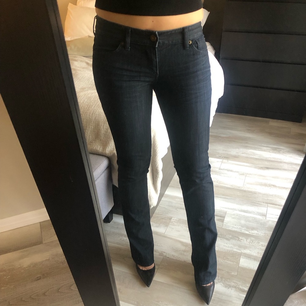 Vintage Express, low rise, barely boot cut, dark wash jeans in 4 long